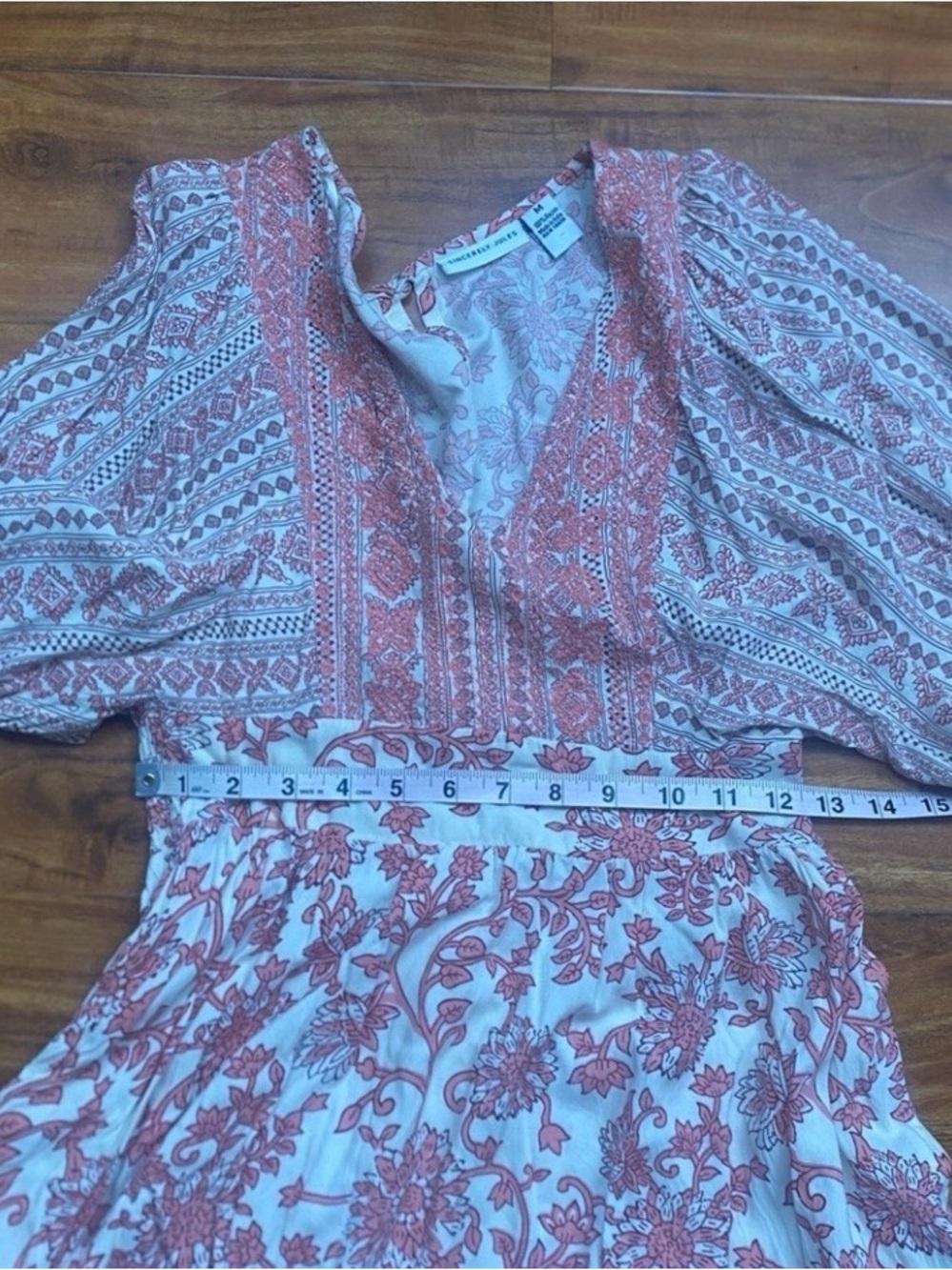 Sincerely Jules Women Peach Cream Floral Embroidered Mini Dress Size Medium Boho - Picture 12 of 14